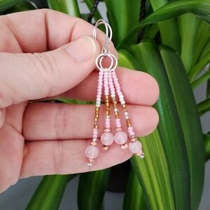 Rose Quartz Chic Pink Beaded Drop Earrings